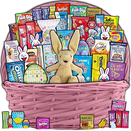 Pink Easter Basket for Kids and Adults (45ct): Premade Easter Cheer