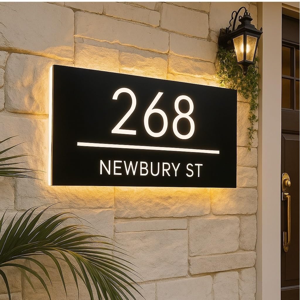 Custom Backlit LED House Number Sign for Outside, Modern Illuminated Address Plaque for Home, Personalized Lighted Sign - Waterproof (50X25CM (19,6 x 9,8 inch))