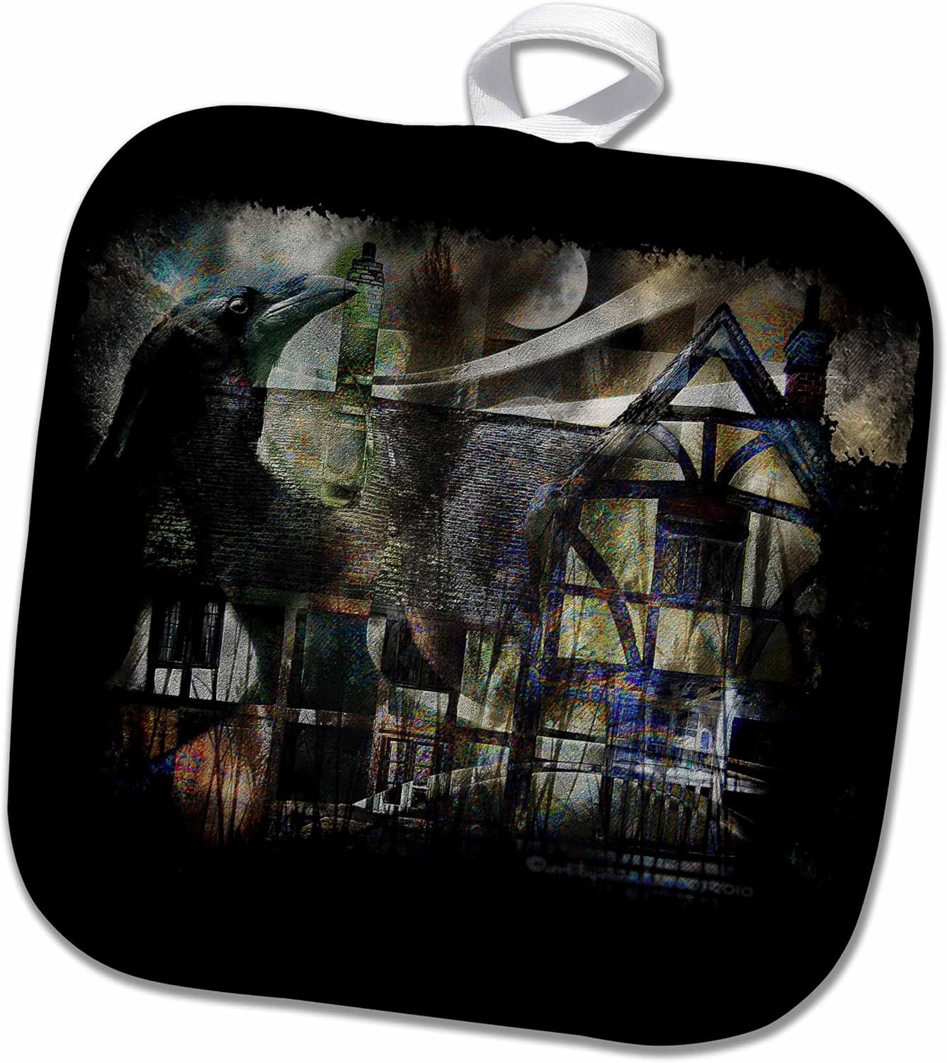 3D Rose Raven Crow Summon Calling Caller of Dreams Dreamscape Fantasy Pot Holder, 8" x 8"