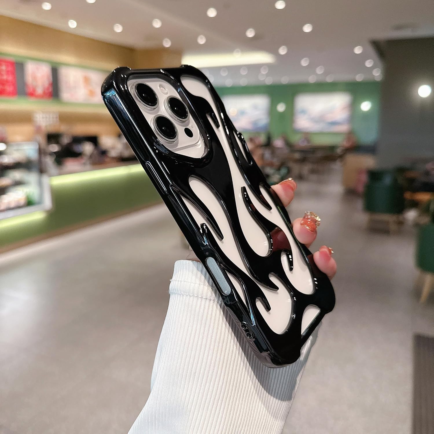 Fashion Flame Bumper Case for iPhone 14 [3D Luxury Electroplate Glittery] [Hollow Heat Dissipation Design] Slim Fit Shockproof Protective Soft Cover -Black - Image 5