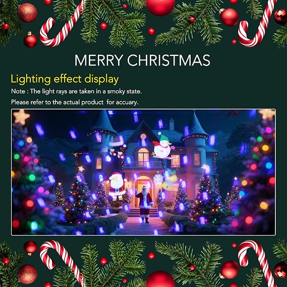 Miralin Christmas LED Projector Light – Santa & Snowman Holiday Decoration with Remote, Auto/Voice Modes, Red Green Blue Effects, Indoor/Outdoor Festive Lighting, Easy Setup & Giftable [Energy Class A+++]