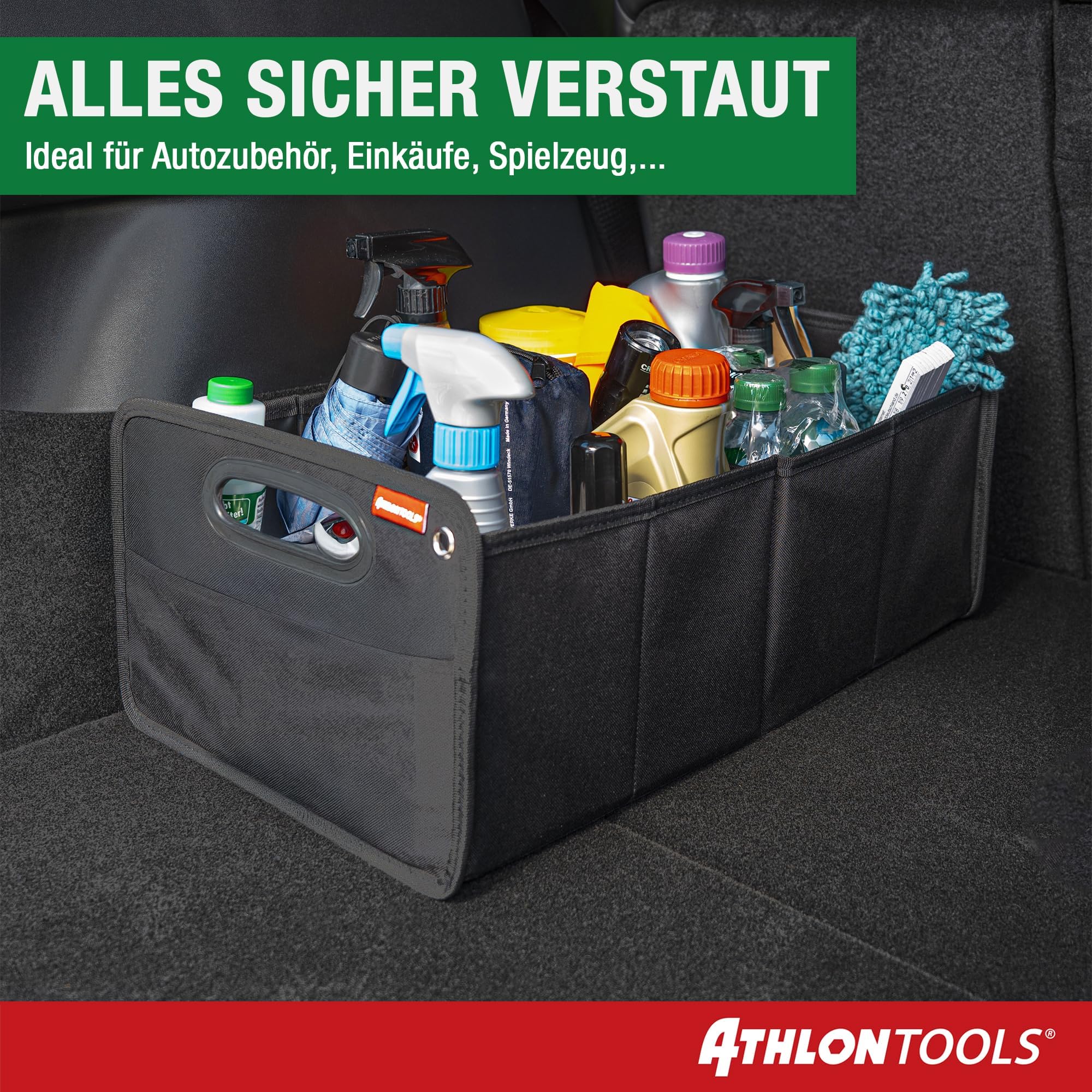 ATHLON TOOLS Foldable Car Boot Organiser, Car Folding Box, Car Bag, Reinforced and Stable with Non-Slip