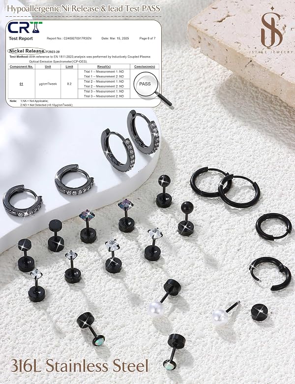 Jstyle Hypoallergenic Black Stud Hoop Earrings for Women Small Flat Back Surgical Stainless Steel Earrings for Sensitive Ears Trendy Black Hoops Cartilage Earring Stack Set Multiple Piercing Jewelry by Jstyle - Image 3