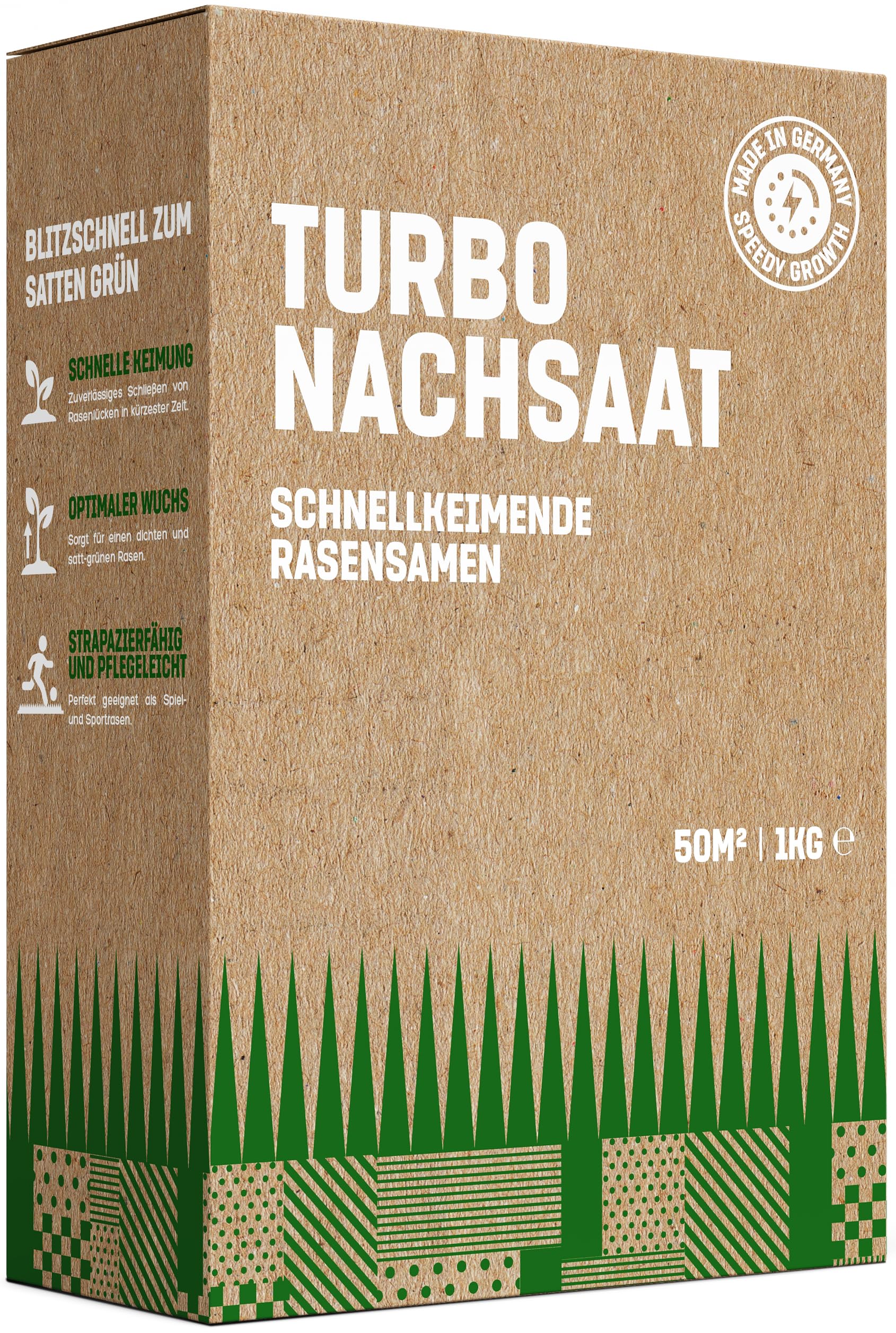 GardenGloss Rasensamen Schnellkeimend Frühjahr 1kg - Made in Germany - 50m2 Fläche Rasen - Grassamen Turbo Nachsaat und Neuanlage - Rasennachsaat