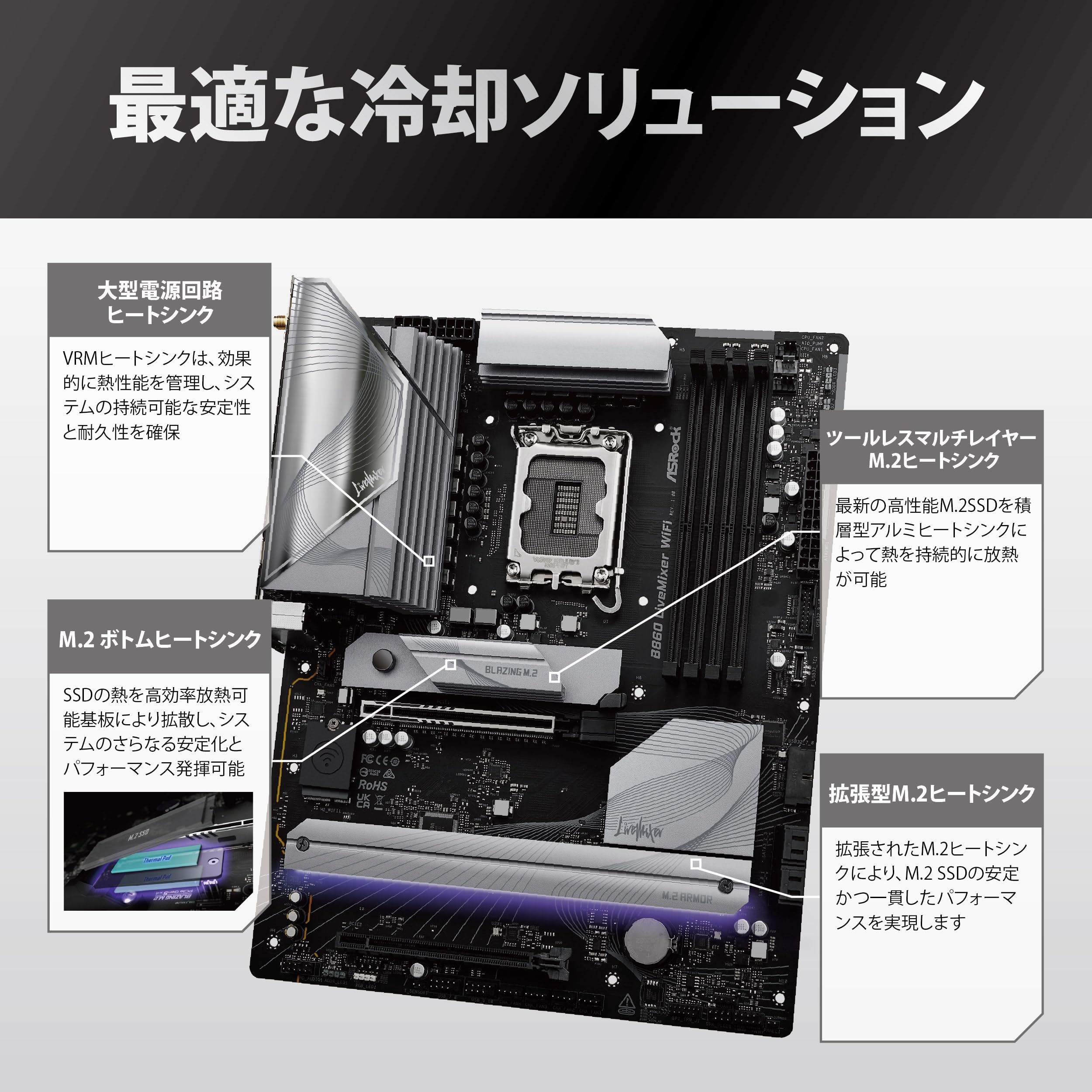 Amazon.co.jp: ASRock マザーボード B860 LiveMixer WiFi Intel