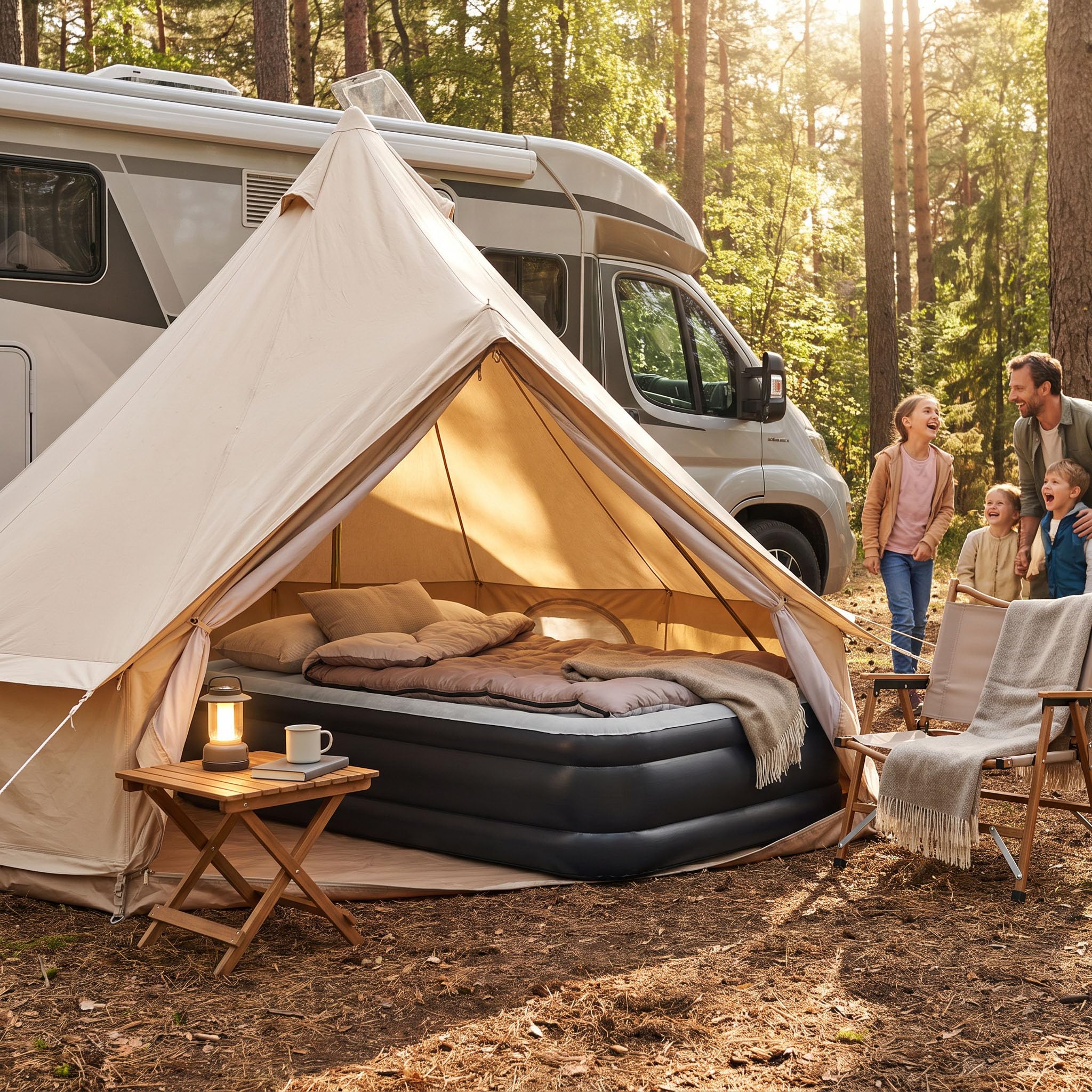 XMTECH Luftbett 2 Personen Luftmatratze Selbstaufblasend mit Integrierter Elektrischer Pumpe, Aufblasbare Matratze für Camping & Gästebett, 195 cm x 152 cm x 46 cm