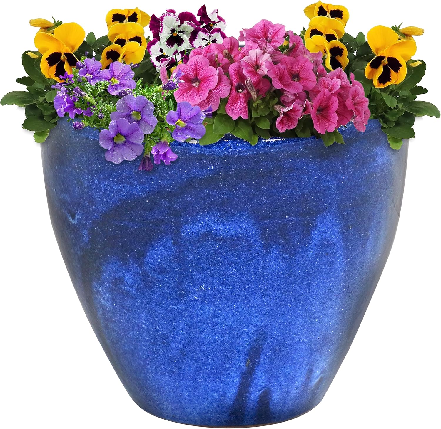 Sunnydaze Resort Ceramic Indoor/Outdoor Planter - UV- and Frost-Resistant - Imperial Blue Glazed Finish - 13-Inch