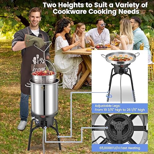 Miniatura 4 de ARC - Juego de freidora de pavo de 40 cuartos de galón con cesta, olla de vapor de tamal de acero inoxidable y quemador de propano de hierro fundido