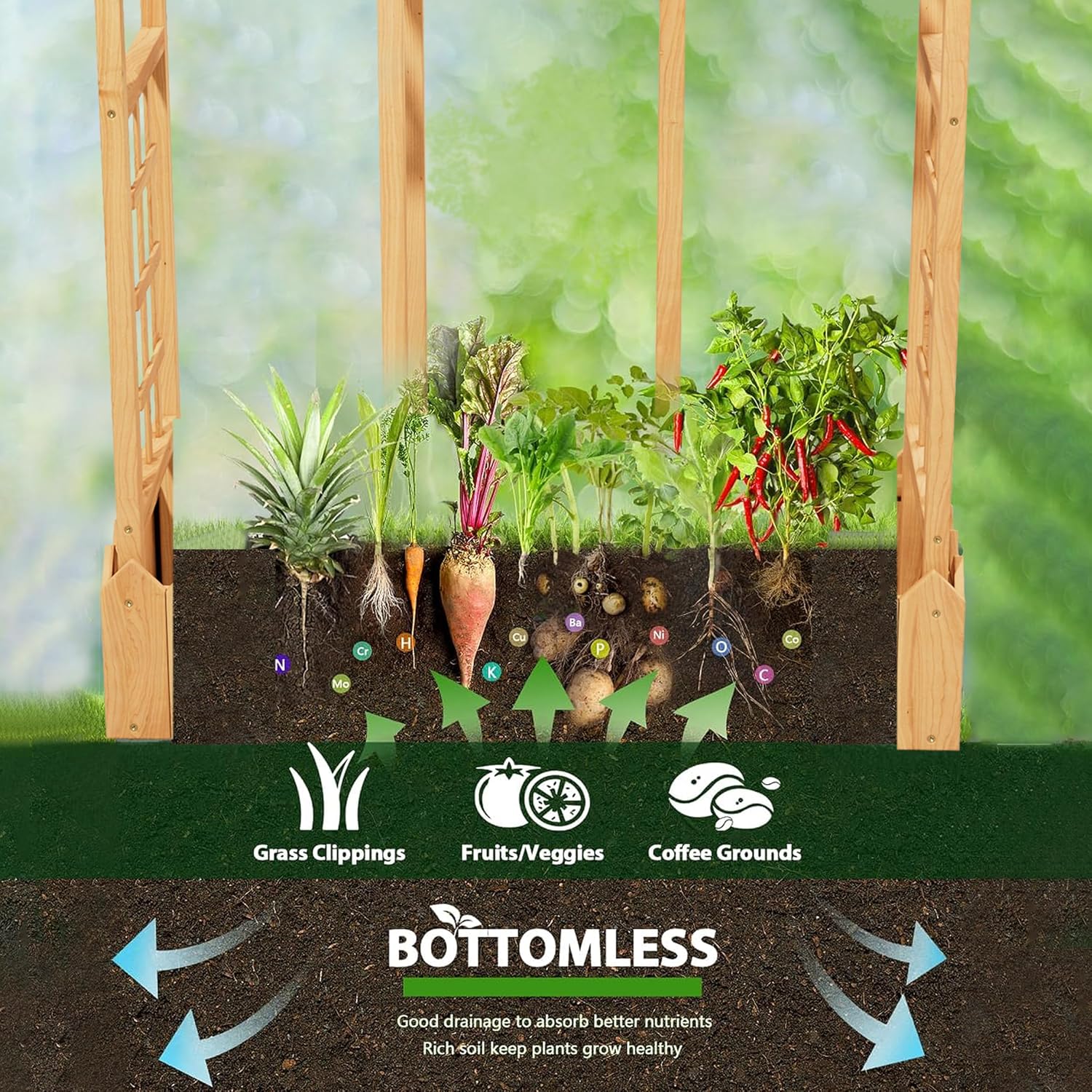Raised Garden Beds with Arch Trellis Outdoor, Wooden Planter Boxes with Hanging Roof, Side Trellis Patio Wooden Flower Pots for Vines Climbing Vegetables Plants(Wood5)