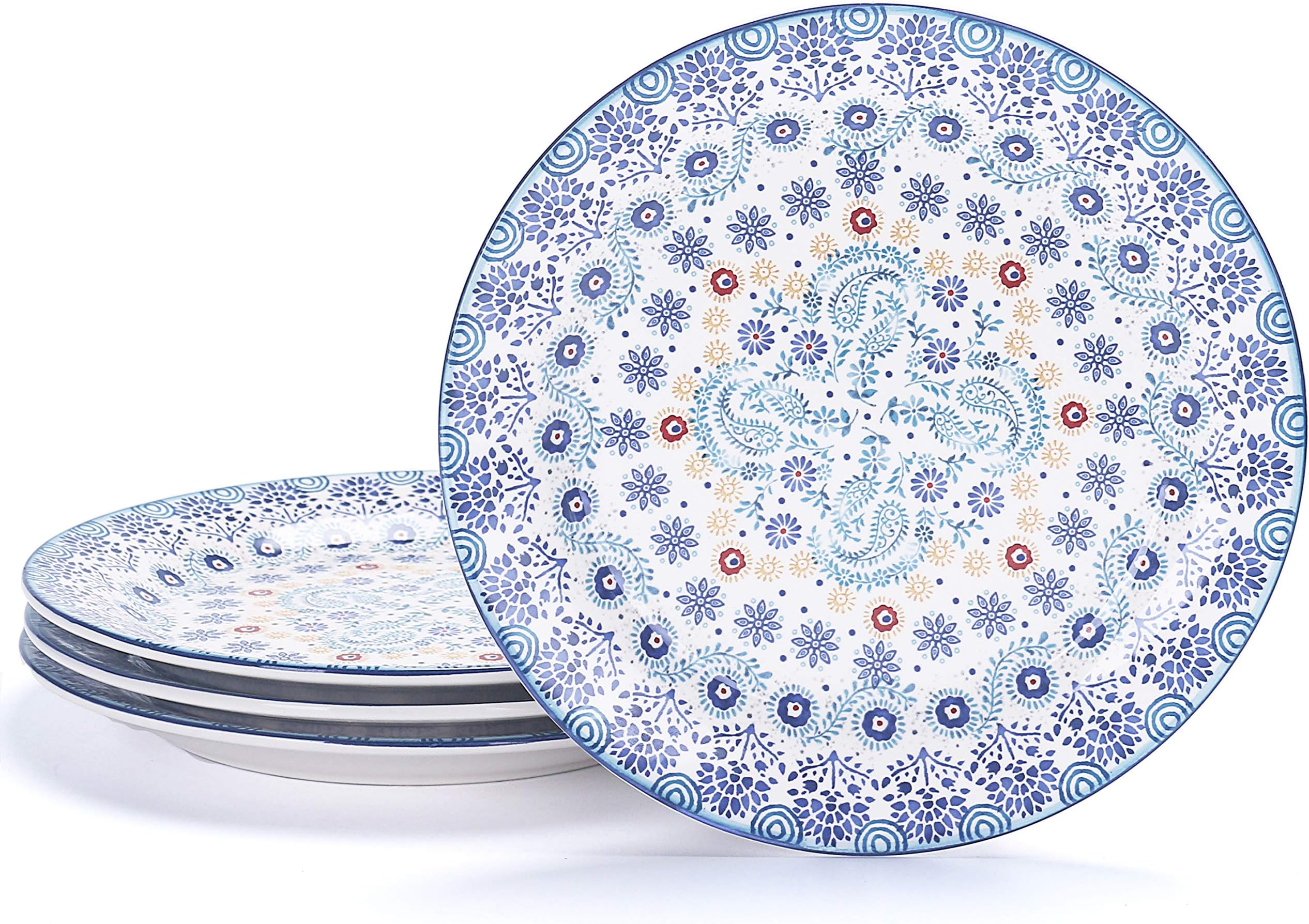 Bico Blue Talavera Salad Plates Set of 4, 8.75 Inch Ceramic Dessert Plates for Salad, Appetizer, Side Dishes, Microwave and Dishwasher Safe, Gift for Housewarming and Thanksgiving