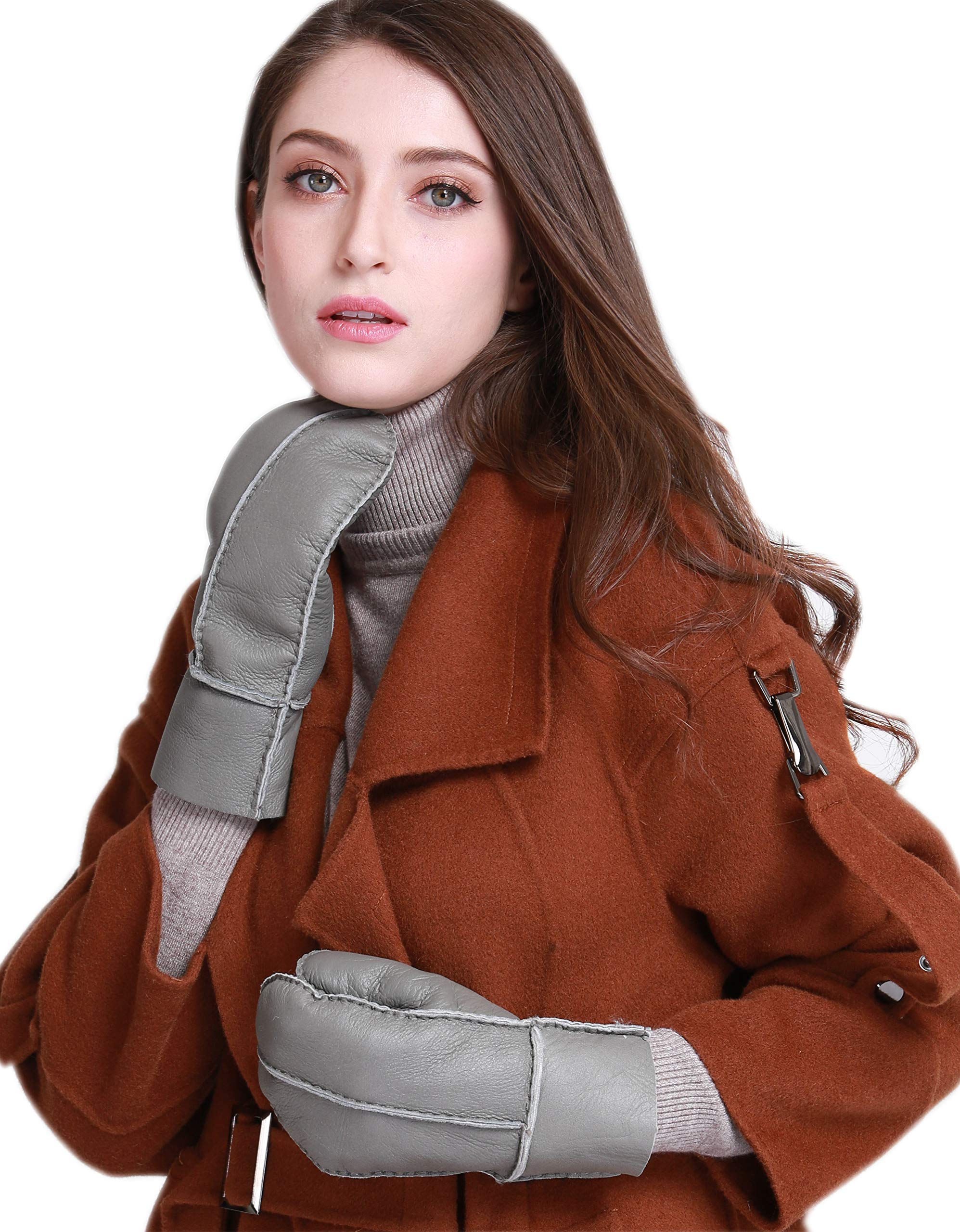 YISEVENWomen’s Winter Sheepskin Leather Shearling Mittens