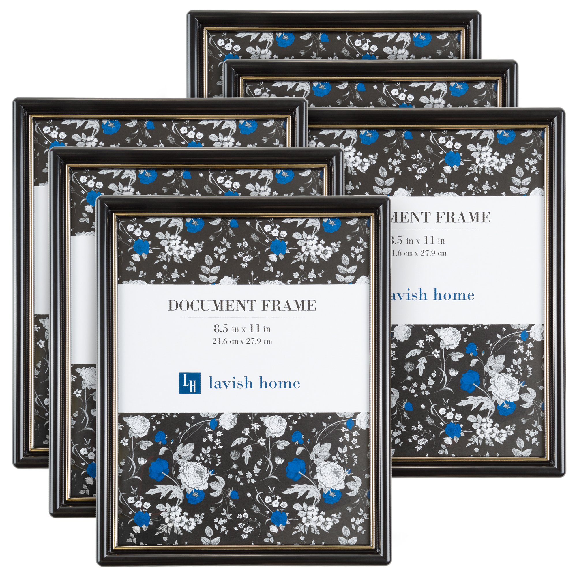 Lavish Home Set of 6 Picture Frames - 8.5x11-Inch Document Frame Pack for Picture Gallery Wall with Hangers - Vertical or Horizontal (Black)