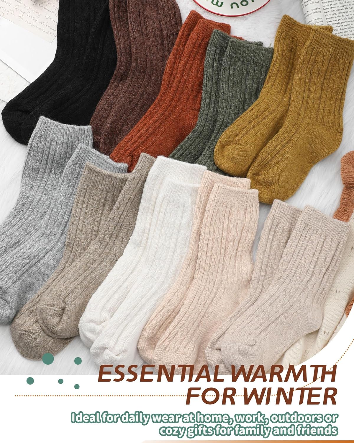 Eurzom 10 Pairs Winter Wool Socks for Women Cable Knit Warm Crew Casual Socks for Winter Booties Sneakers Slippers - Image 2