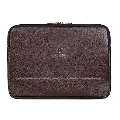 THE CLOWNFISH Pascal Faux Leather Unisex 15.6 Inch Tablet Case Laptop Bag Sleeve (Dark Brown)