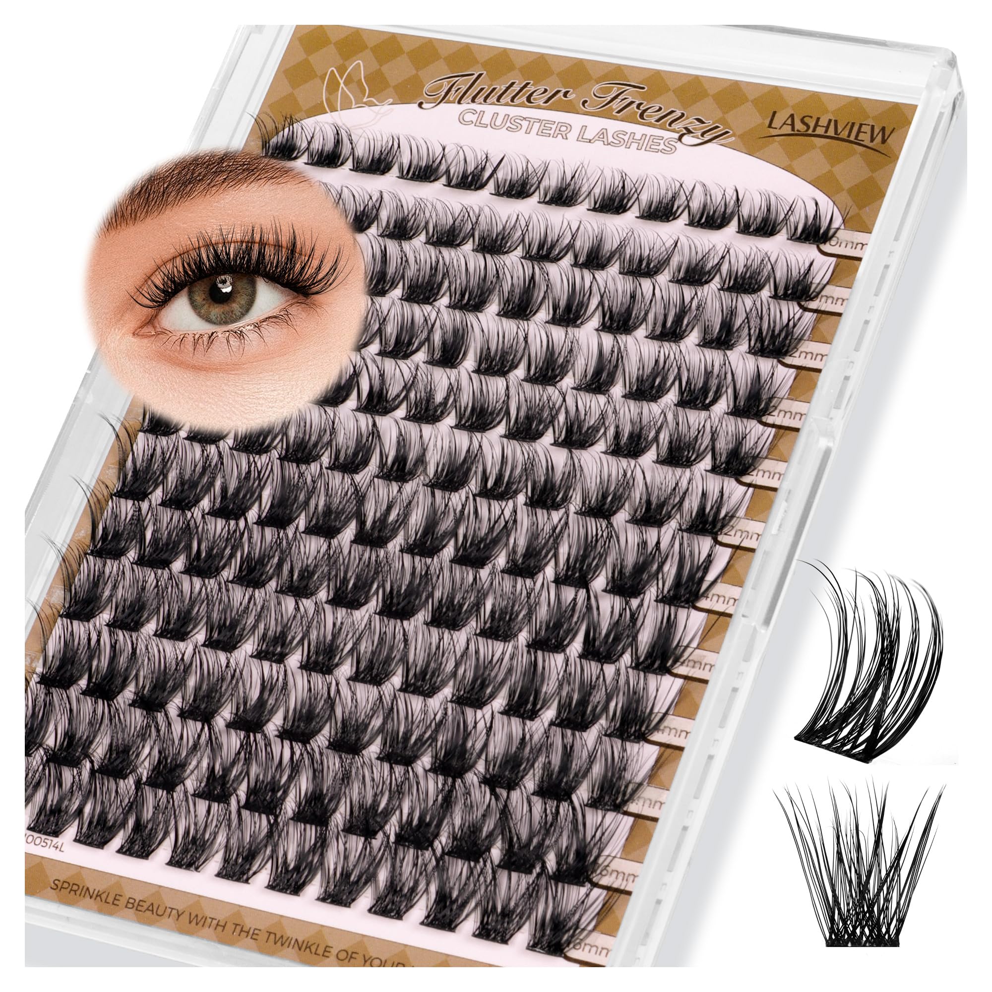 LASHVIEW Cluster Lashes 144Pcs D Curl Lash Clusters Natural Fluffy and Wispy Lashes Individual Cluster Super Thin Band Individual Eyelashes Soft and Comfortable for All Day (A14)