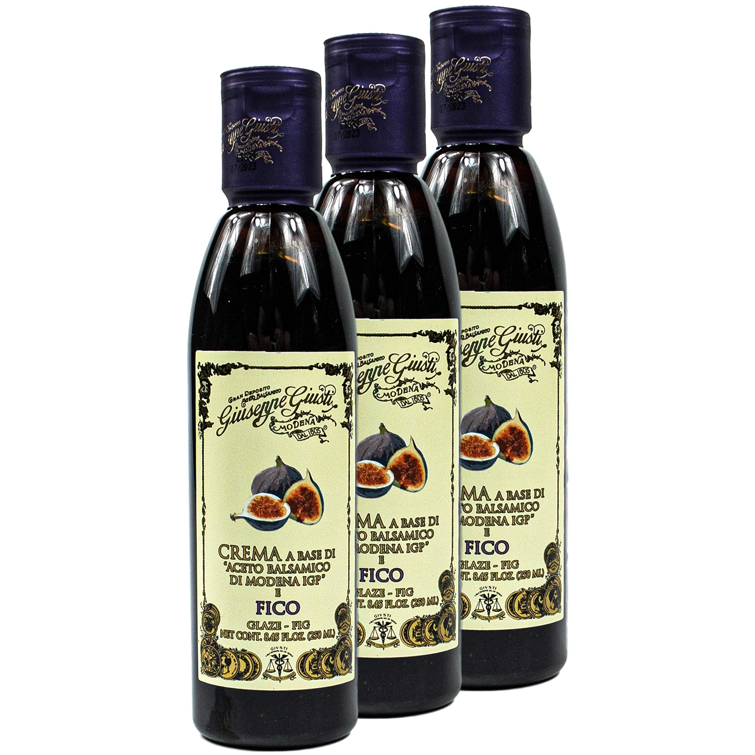 Giuseppe GiustiPack of 3 Aceto Balsamico di Modena IGP Fico (Figs) in 250 ml Bottle - Traditional Italian Balsam Vinegar Cream "Fig"