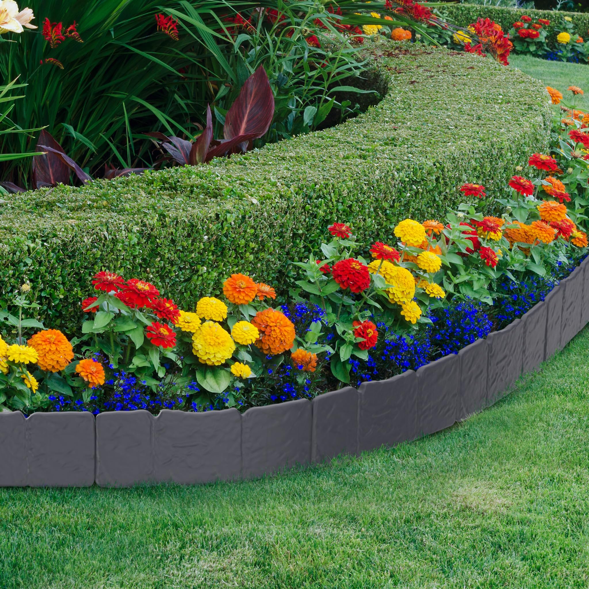 HENGMEI Bordo per aiuole in plastica, 2,5 m, con effetto pietra, 10 pezzi, 25 x 23 cm (lunghezza x altezza), antracite