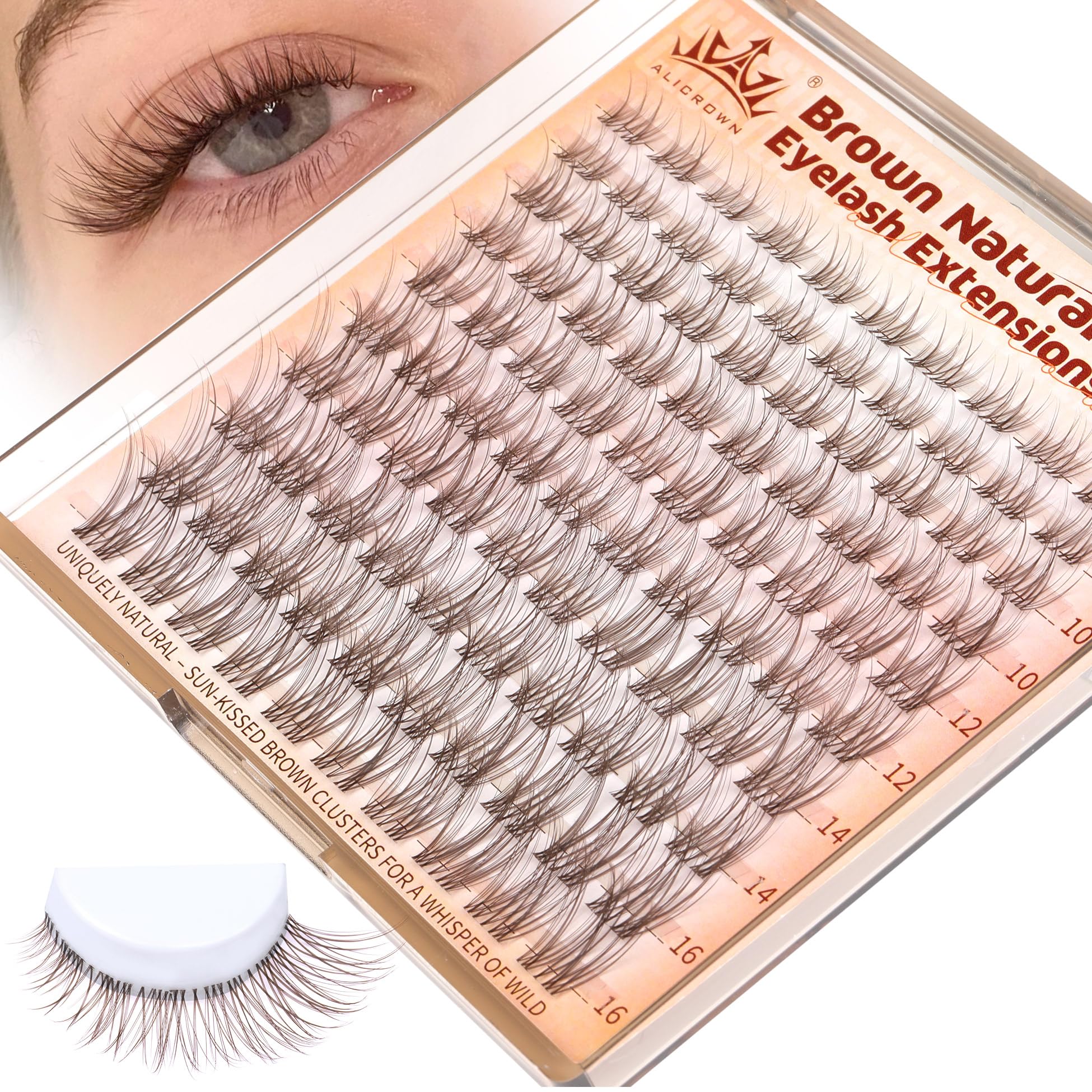 Brown Lash Clusters Natural Eyelash Clusters Wispy Individual Lash Extensions Brown Eyelash Extensions with Clear Bands Short DIY Eyelash Extensions at Home 100Pcs 8mm-16mm