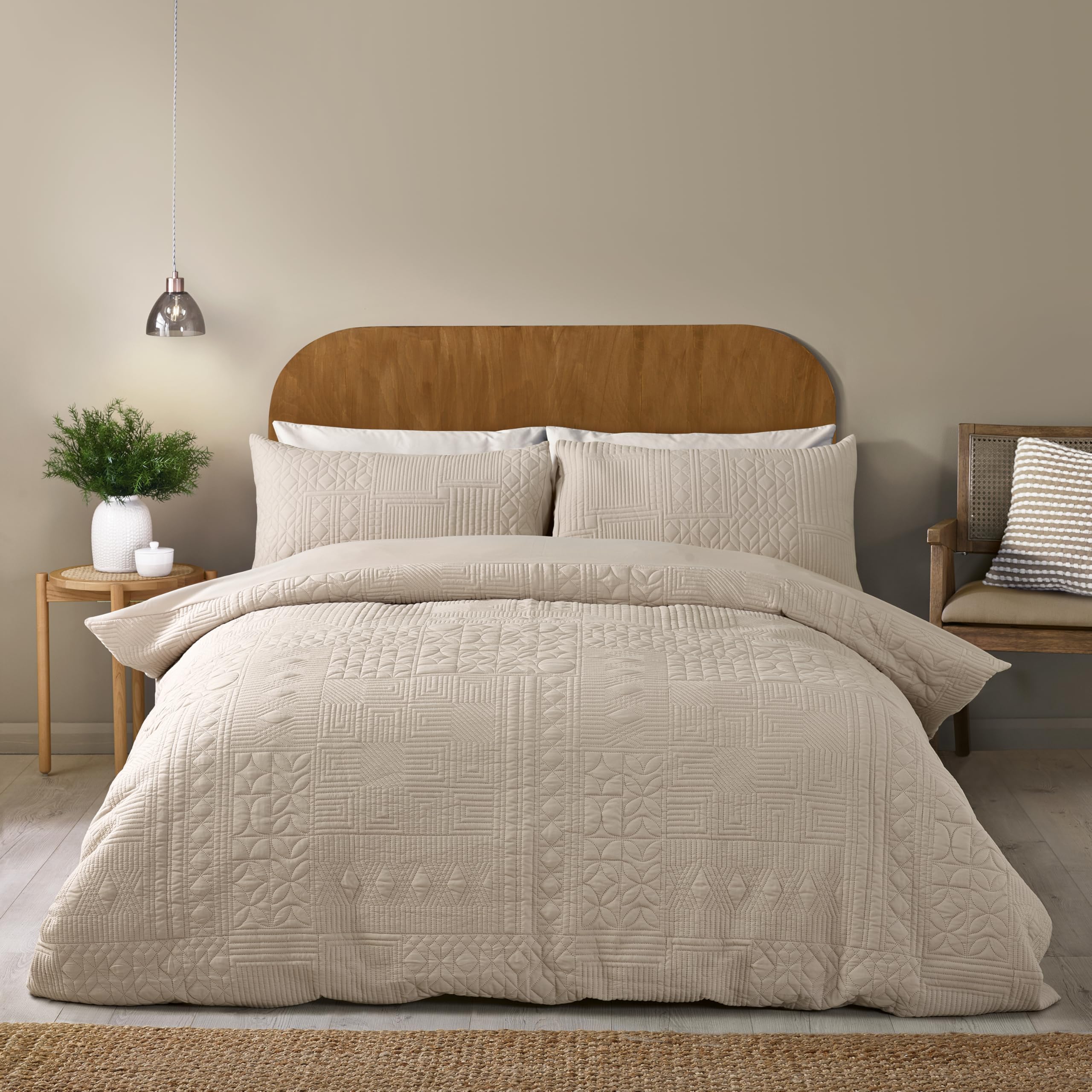Catherine Lansfield Folkstone Geo Single Duvet Cover Set with Pillowcases Natural