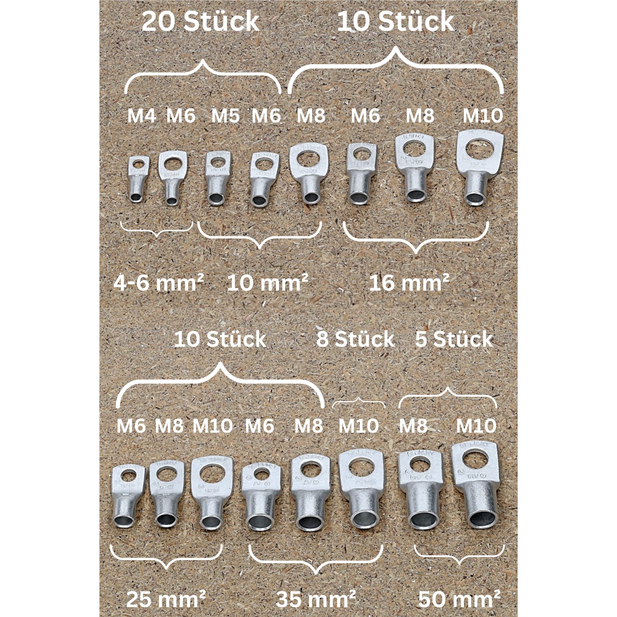 Le grand assortiment de 188 pièces de cosses tubulaires 4-50 mm² à sertir I Qualité industrielle