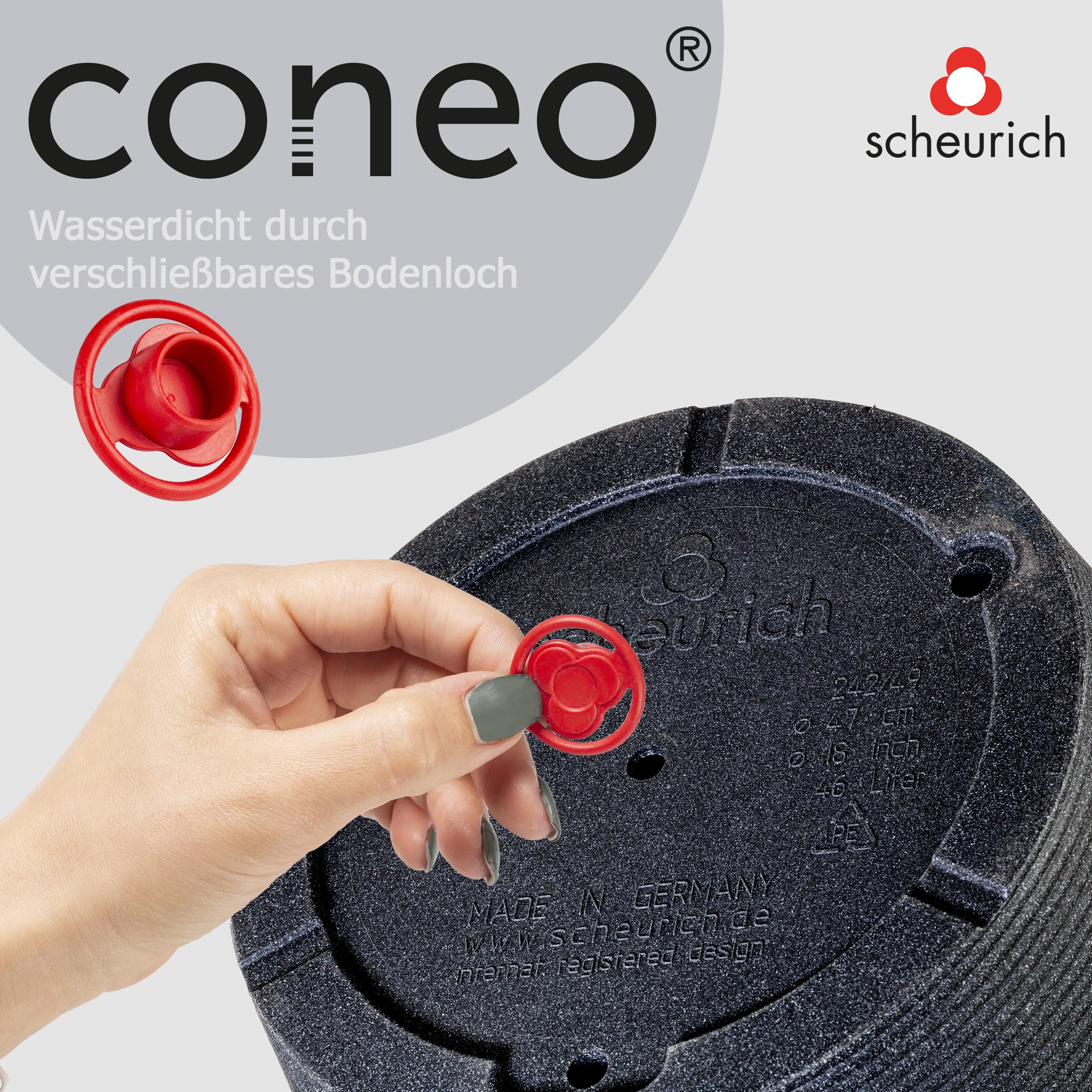 Scheurich Coneo, fioriera in plastica, granito nero, diametro 49 cm, altezza 39,4 cm, 46 l vol.