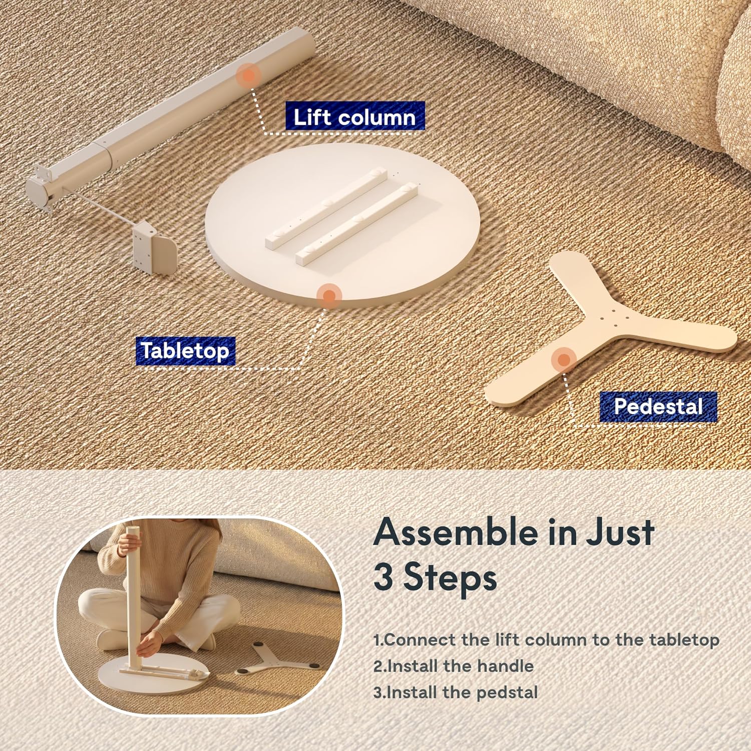 FLEXISPOT Gas Spring Adjustable Bar Table with One-Touch Lift, Flexible Height 25.8"–41.3", 19.7" Round High-Top Pub Table for Balcony, Kitchen, Apartment & Small Spaces (White)