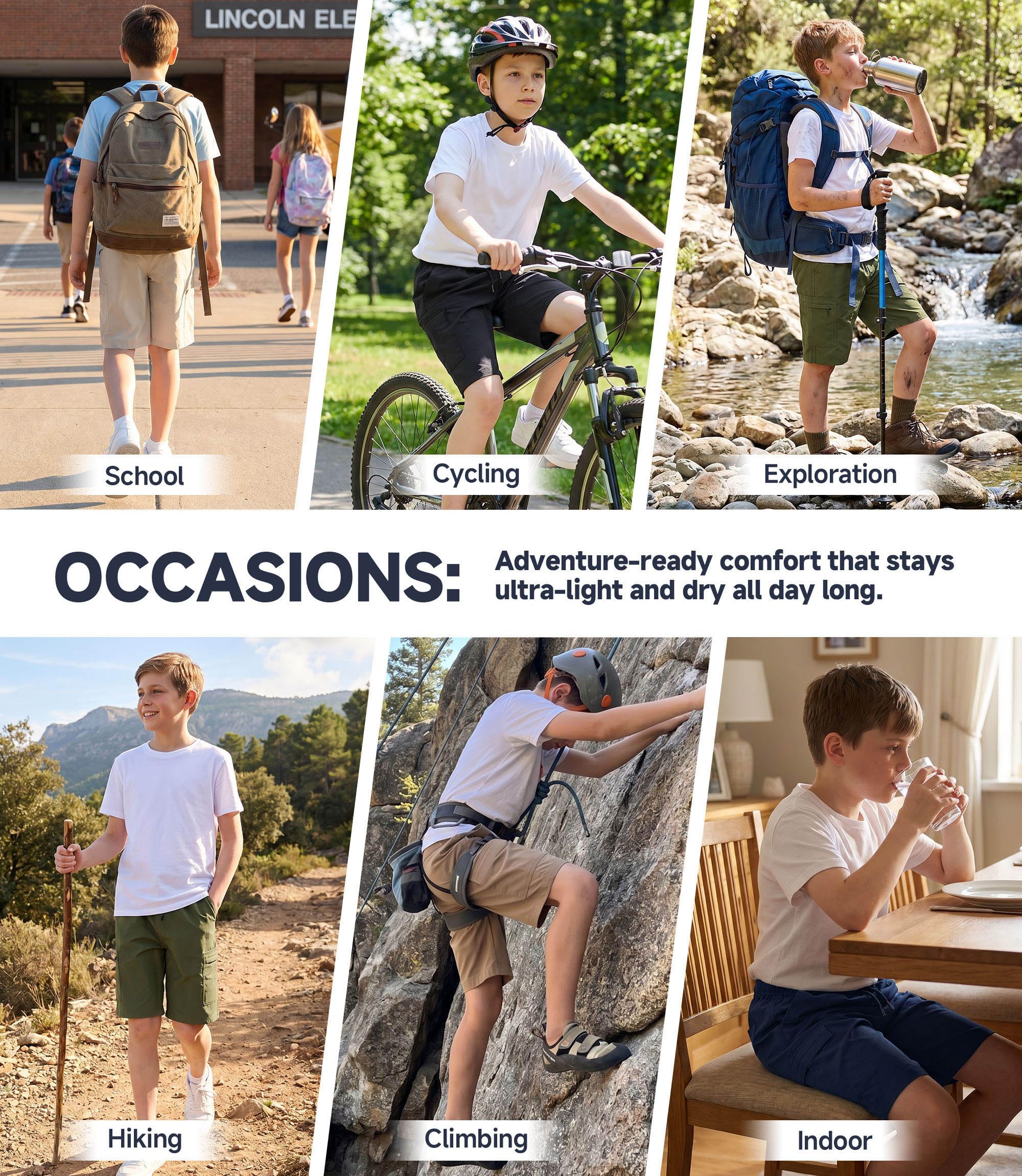 Pantaloncini Cargo da Ragazzo con Coulisse Elastico in Vita Estivi Asciugatura Rapida Shorts Tasca con Cerniera