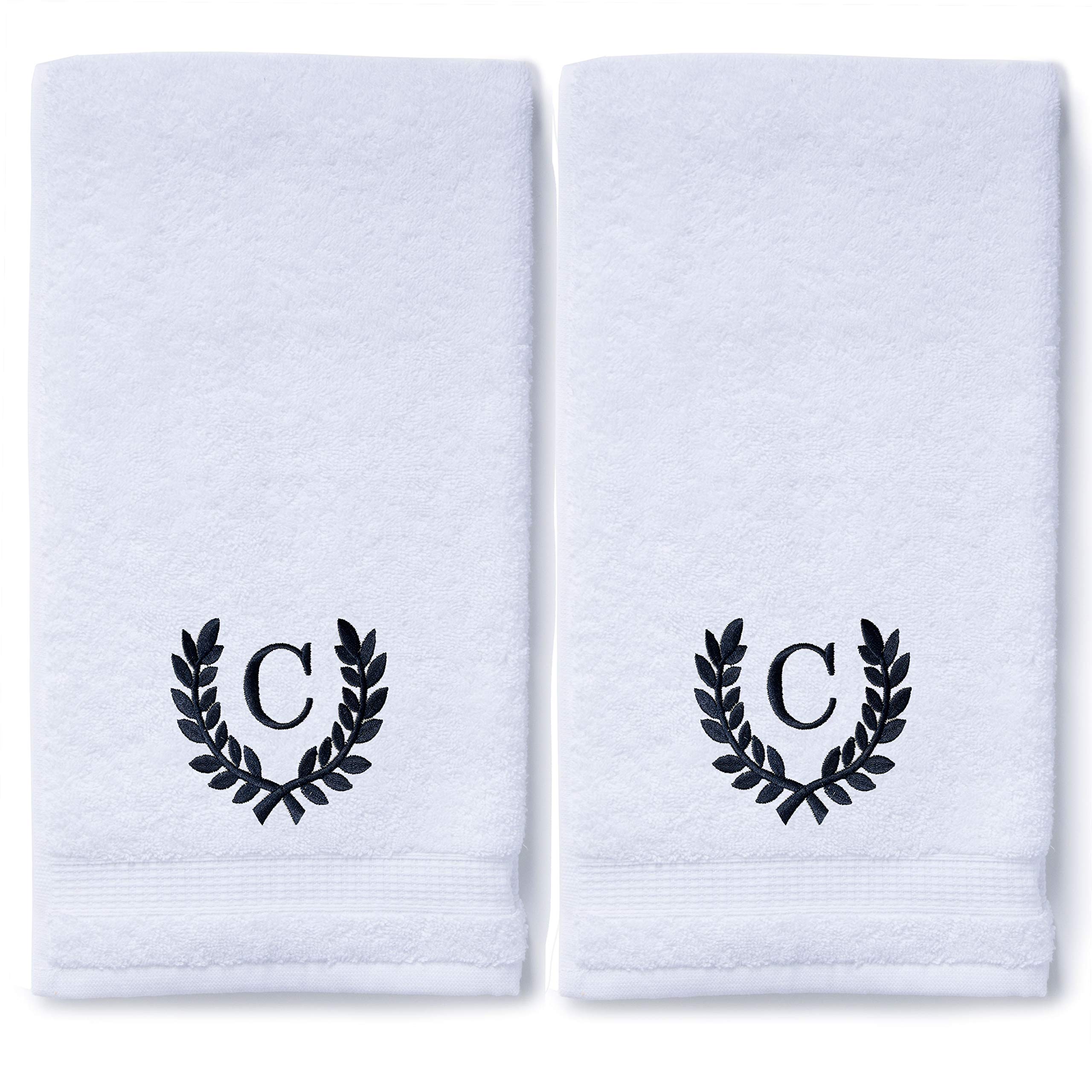 Toallas de mano Monogrammed para baño y cocina | regalo personalizado para bodas y novias | Toalla turca de lujo personalizada | Colección Spa, gran tamaño, 16 x 30 pulgadas, juego de 2