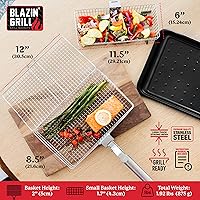 Vista 2 de Blazin' Grill Grill Baskets for Outdoor Grill 2 Grilling Baskets with Detachable Handle Barbecue Grill Set with BBQ Gloves Portable Camping