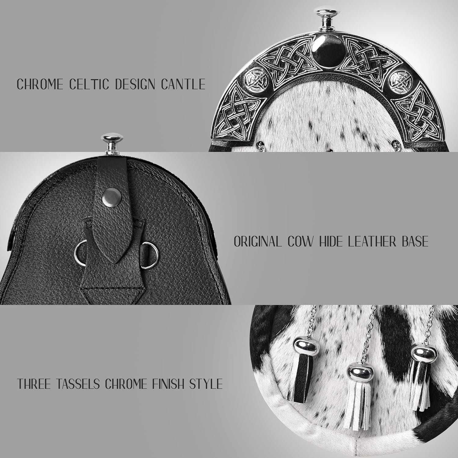 HIGHLAND REDSTONE Sporran Kilt for Men Premium Leather Quality Scottish Bovine Sporran with Chain Belt Kilt Accessories