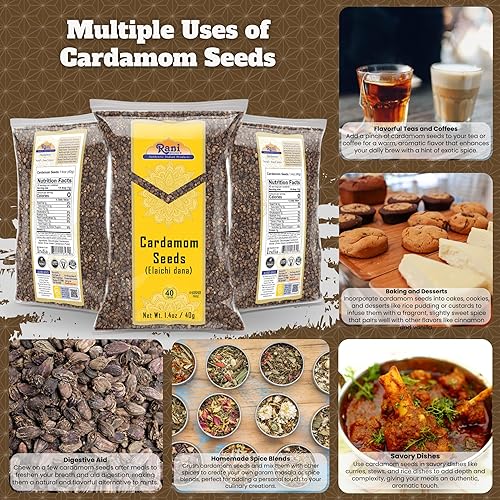 Miniatura 3 de Rani Cardamomo (Elachi) Semillas decorticadas de especias indias 1.4oz (40g)  Todo natural  Vegano  Apto para gluten  Sin OMG  Kosher  Origen indio