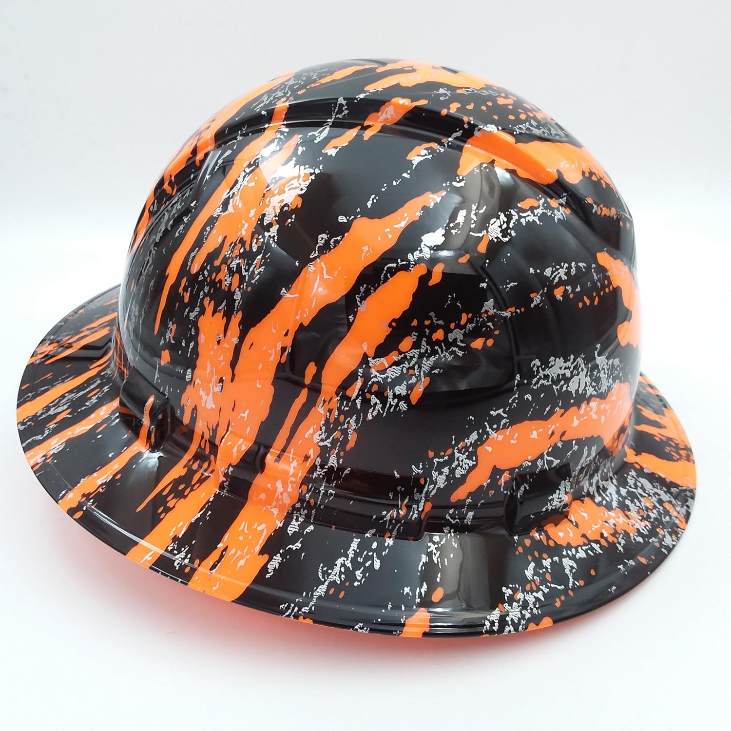 Wet Works Imaging Customized Pyramex Full Brim Hi Vis Orange Urban Camo Hard Hat with Ratcheting Suspension