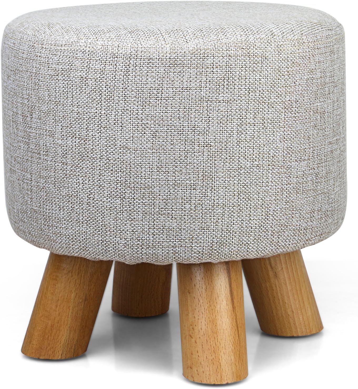 1Easylife Furnishings Upholstered Ottoman Padded Foot Stool with 4 Beech Legs and Removable Linen Cover (Flax Grey/beige))