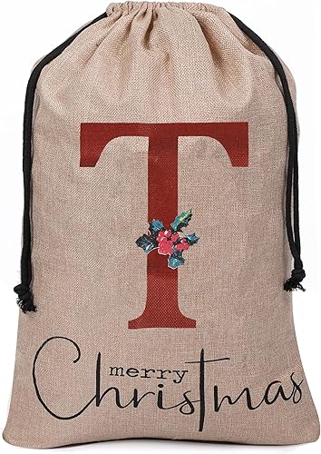 Vista 19 de Subyan Bolsa de regalo de Navidad de arpillera de 27 x 23 pulgadas, extra grande, reutilizable, personalizada, con monograma, con cordón