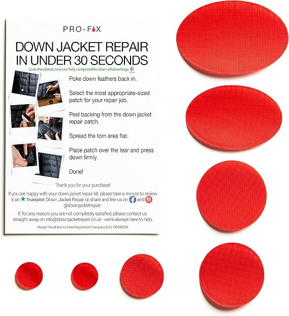 Self‑Adhesive Ripstop Nylon Repair Patch Kit – 30‑Second Fix for Tents, Jackets, Sleeping Bags, Backpacks & Beach Gear – Festival, Camping & Vanlife Essential – 7 Pre‑Cut Patches (Red)