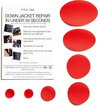 Self‑Adhesive Ripstop Nylon Repair Patch Kit – 30‑Second Fix for Tents, Jackets, Sleeping Bags, Backpacks & Beach Gear – Festival, Camping & Vanlife Essential – 7 Pre‑Cut Patches (Red)
