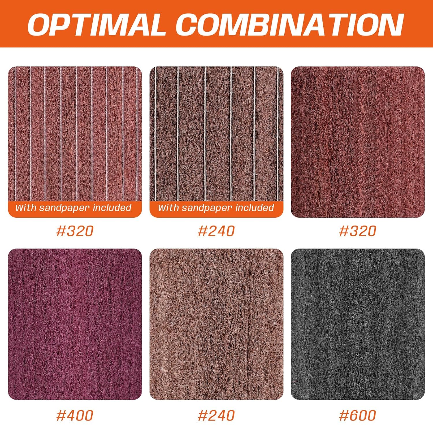 6 Pcs Non-Woven Wire Drawing Flap Wheel, Burnishing Polishing Wheel Drum for Metal Stainless Steel Wood Surface Conditioning Treatment Grit 240# 240# 320# 320# 400# 600#