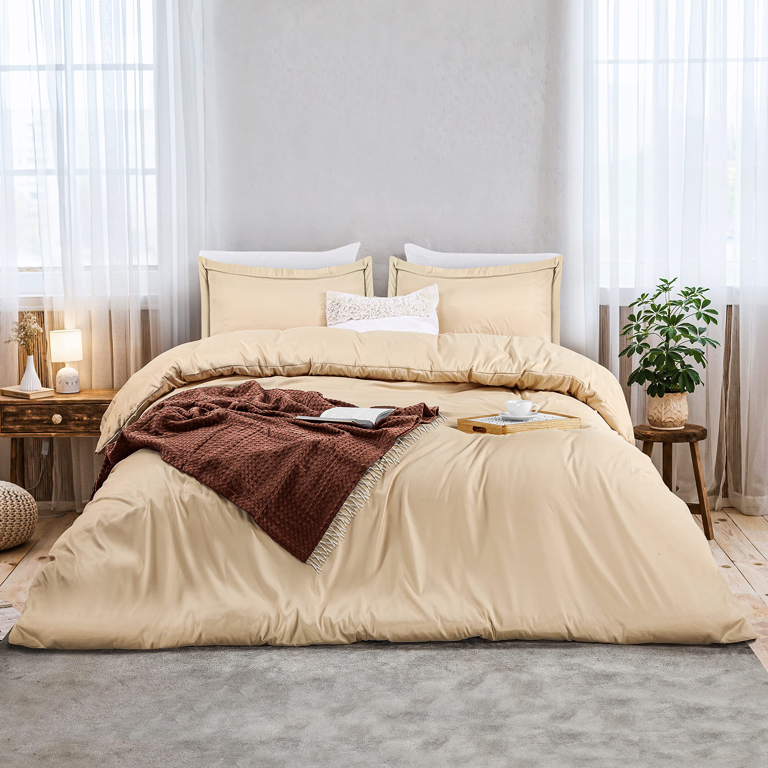 Photo 1 of *SEE NOTES Utopia Bedding Duvet Cover Queen Size Set - 1 Duvet Cover with 2 Pillow Shams - 3 Pieces Comforter Cover with Zipper Closure - Ultra Soft Brushed Microfiber, 90 X 90 Inches (Queen, Beige) Queen Beige