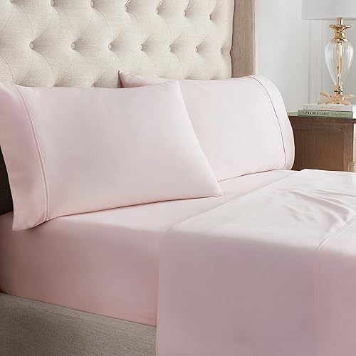 Waverly Juego de sábanas y fundas de almohada de algodón fresco, tamaño California King, rosa pálido, 4 piezas