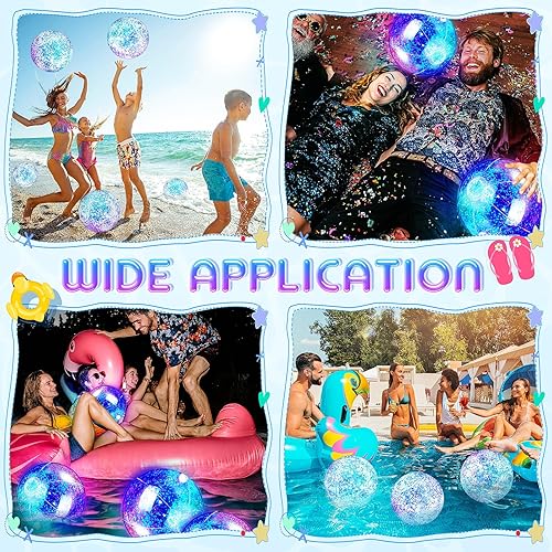Miniatura 5 de 48 pelotas de playa de 12 pulgadas iluminadas para piscina, bola de playa que brilla en la oscuridad, pelota de playa inflable LED con confeti con