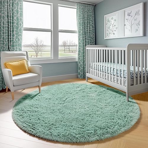 Miniatura 7 de ONASAR Alfombra redonda de color verde salvia de 6 pies, alfombra circular suave para dormitorio, habitación de niños, niñas, adolescentes, alfombra