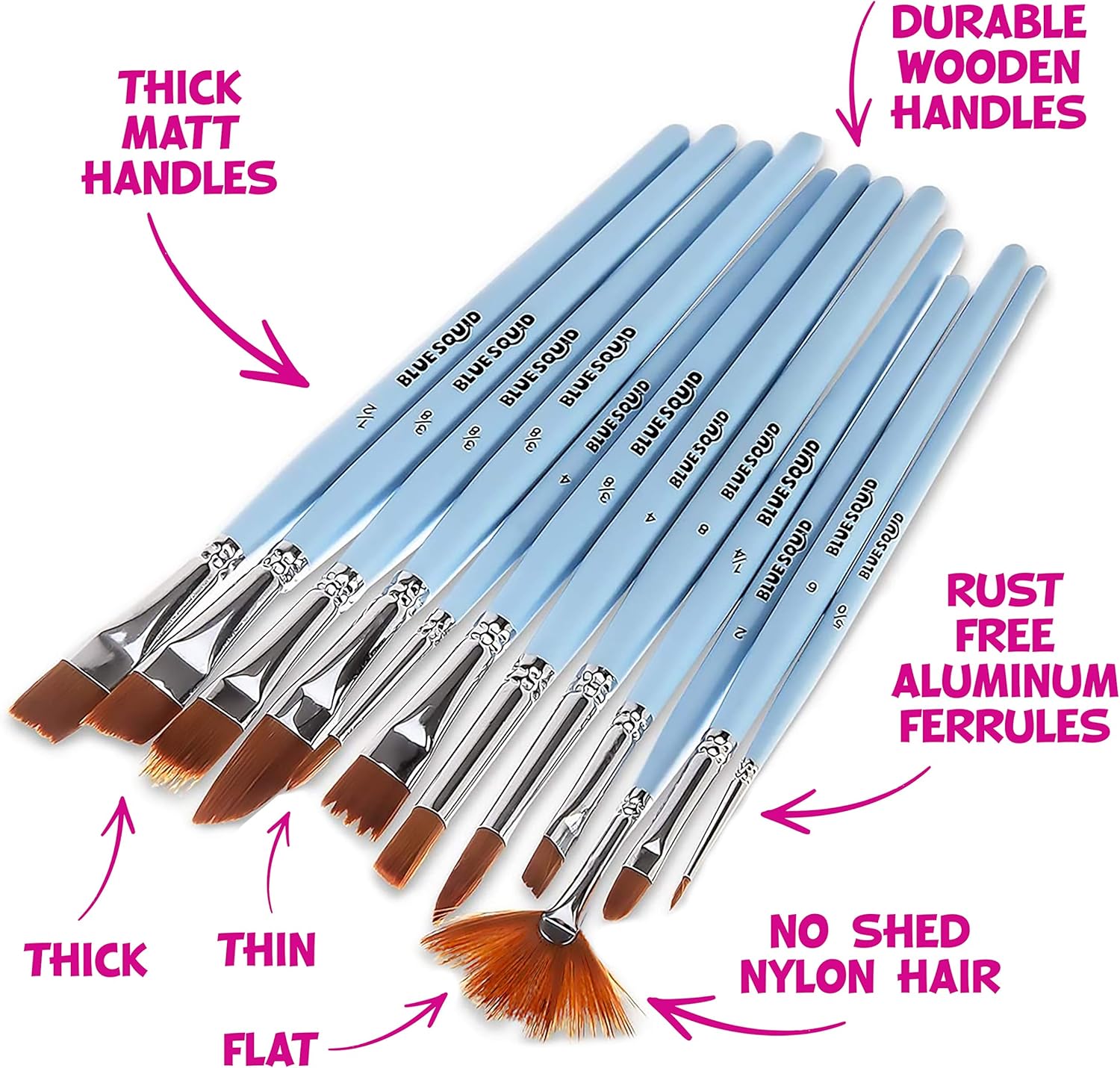 Watercolor Brushes Paint Brush Set - by Blue Squid, 12 Artist Paint Brushes, Perfect for Face Painting, Round Pointed Tip Nylon Hair Artist for Acrylic Watercolor Oil & Body Painting