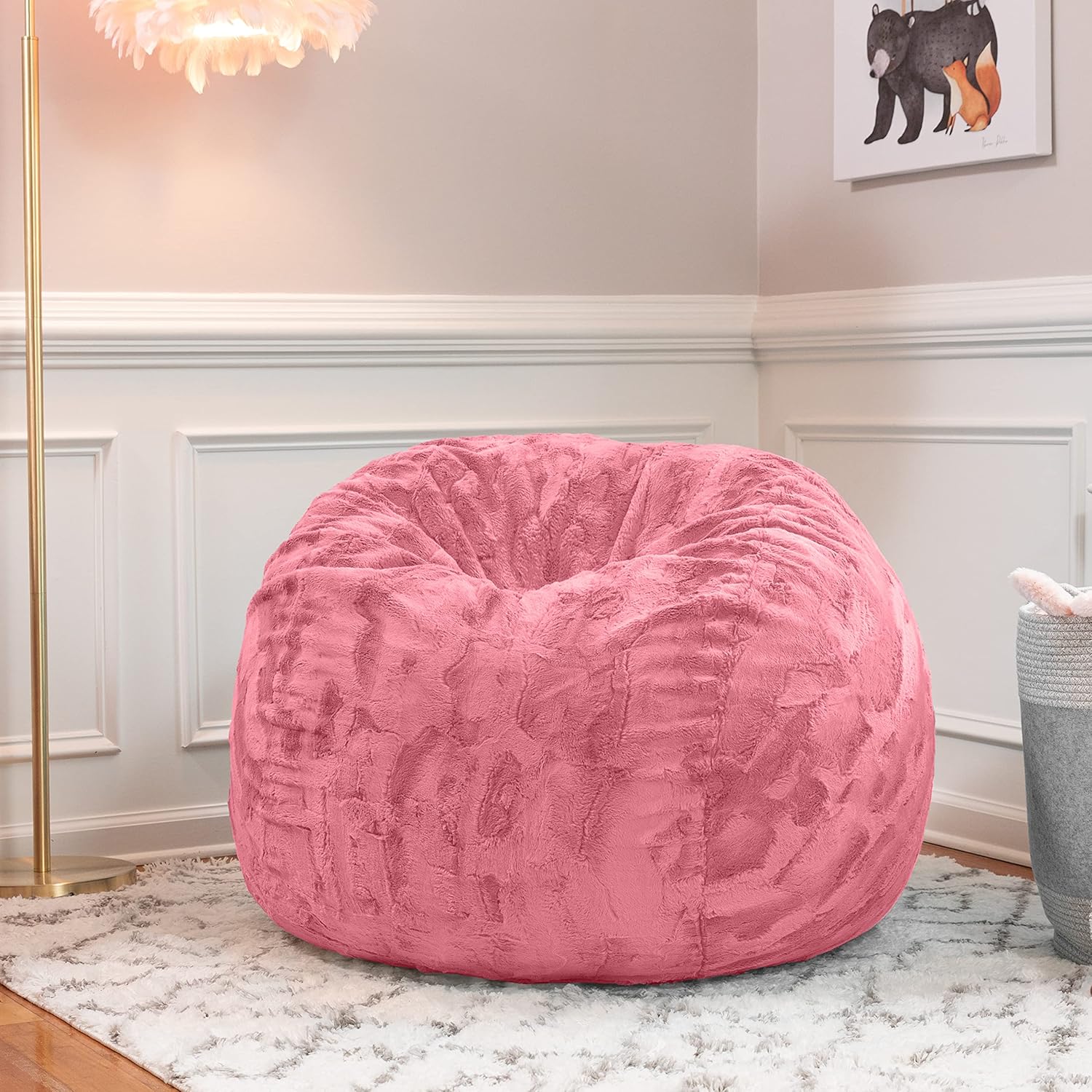Jaxx Saxx 3 Foot Bean Bag Chair - Faux Fur - Fun Colors, Unicorn Pink