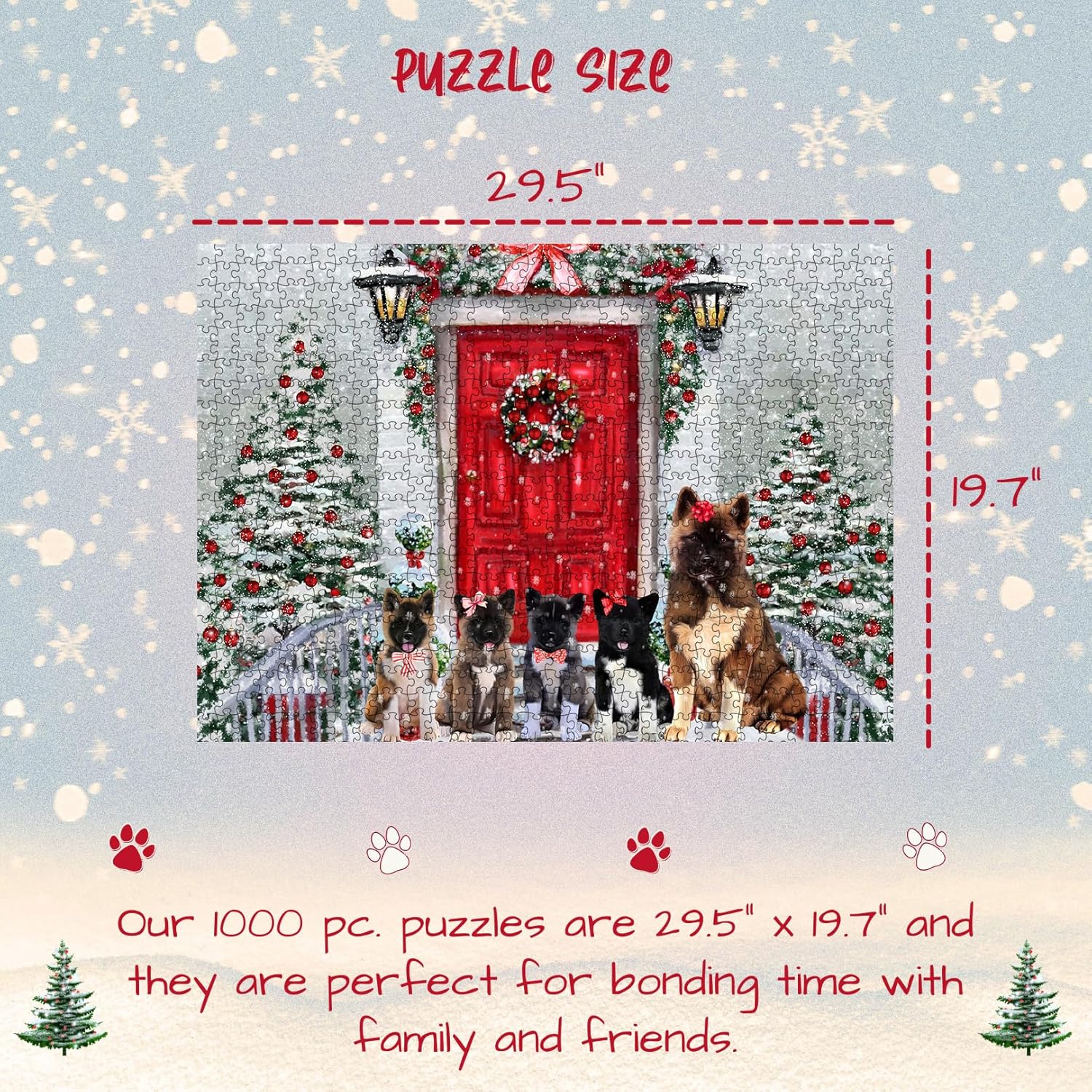 Christmas Holiday Welcome American Akita Dogs Jigsaw Puzzle for Adults - Animal Printed Interlocking Puzzle Game Artwork - Gift for Dog Lover's - 1000 Pcs 20"x30"