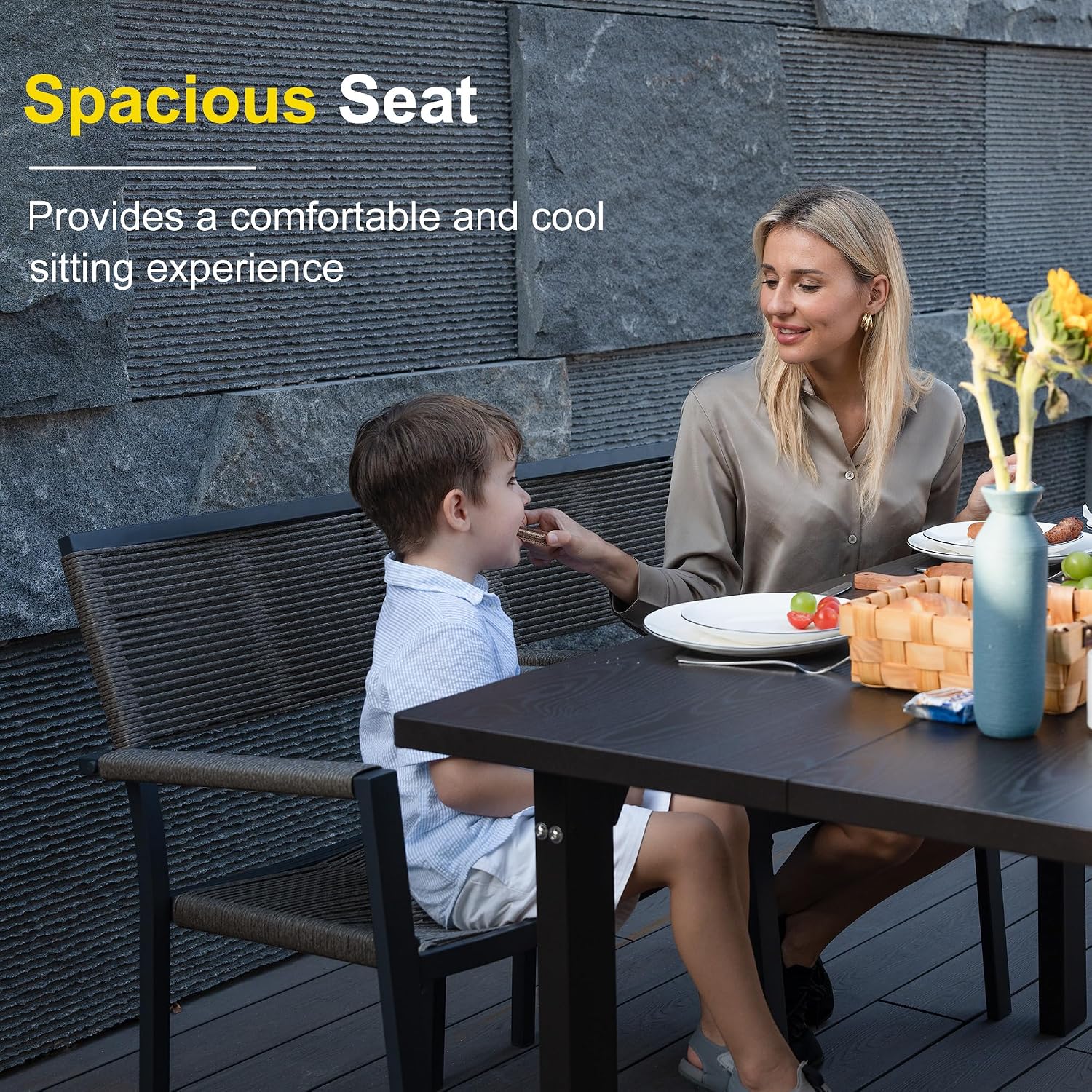 Sundale Outdoor Patio Dining Chairs Set of 2, Wicker Patio Chairs with Metal Frame and Cushions, All Weather Stackale Outdoor Chairs for Patio, Deck, Porch, Yard (Dark Grey)