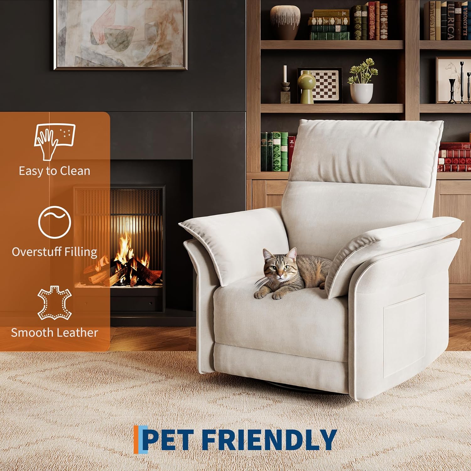 GAOMON Power Recliner Chair, 270 °Swivel Rocking Glider with USB Charging Port, Chenille Upholstered Fabric and Double-Layer Armrests, Nursery Chair for Living Room, Nursery (Cream)