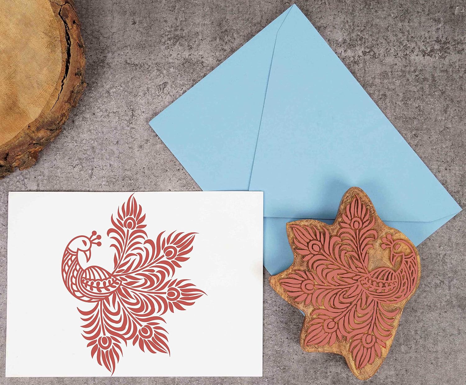IBA Indianbeautifulart Textile Printing Block Peacock Hand Carved Wooden Stamp Wood Block Printing Textile Stamp for Fabric/Pottery Blocks- 5 Inches