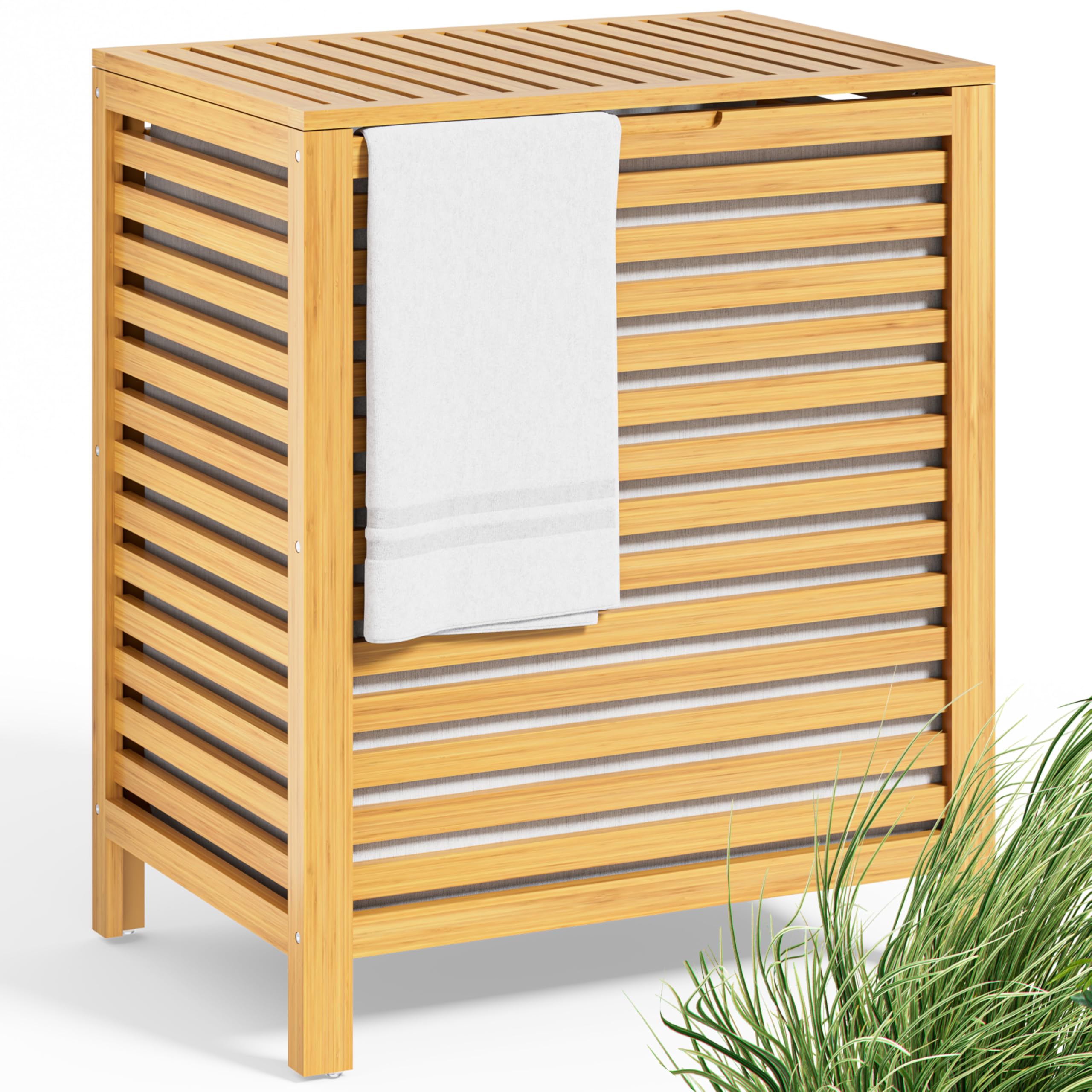 CASARIA® Wäschekorb mit Deckel Bambus Holz 70L Groß Wäschesammler Wäschesack Herausnehmbar Baumwolle 62x51x36cm Schmal Wäschebox Wäschetonne Badzimmer