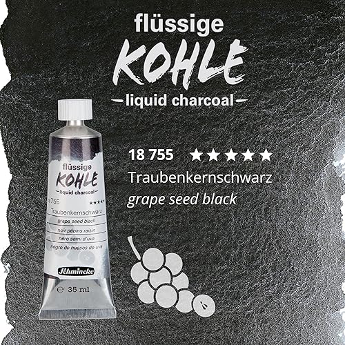 Miniatura 3 de Schmincke - Carbón líquido, semilla de uva negro, 1.2 fl oz, 18 755 009, para pintura al carbón, dibujo al carbón y underpainting, vegano