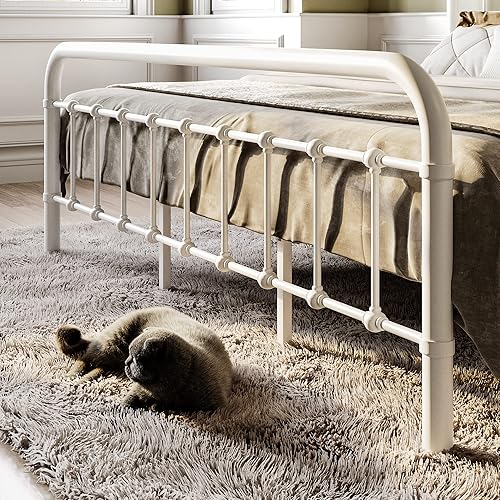 Miniatura 22 de SHA CERLIN Base de cama de tamaño matrimonial con cabecera y estribo de estilo vintage, base de colchón resistente, no necesita somier, fácil